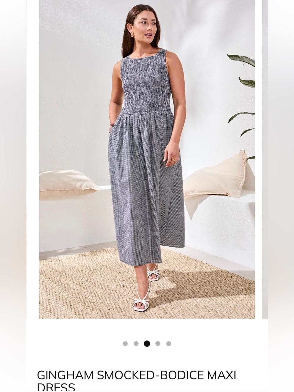 TRIBAL GINGHAM SMOCKED-BODICE MAXI DRESS